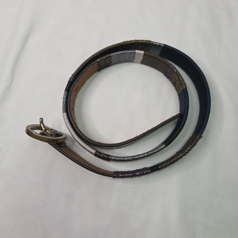 Coldwater Creek Vtg Womens Sm Leather‎ Multicolor Metallic Thread Wrapped Belt